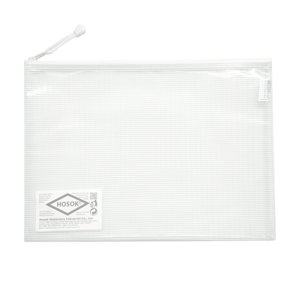 HS156 glossy front mesh pvc zip bag